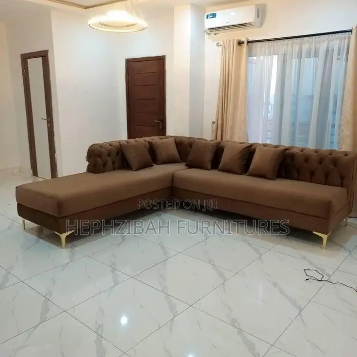 L Shaped Brown Chesterfield Sofa