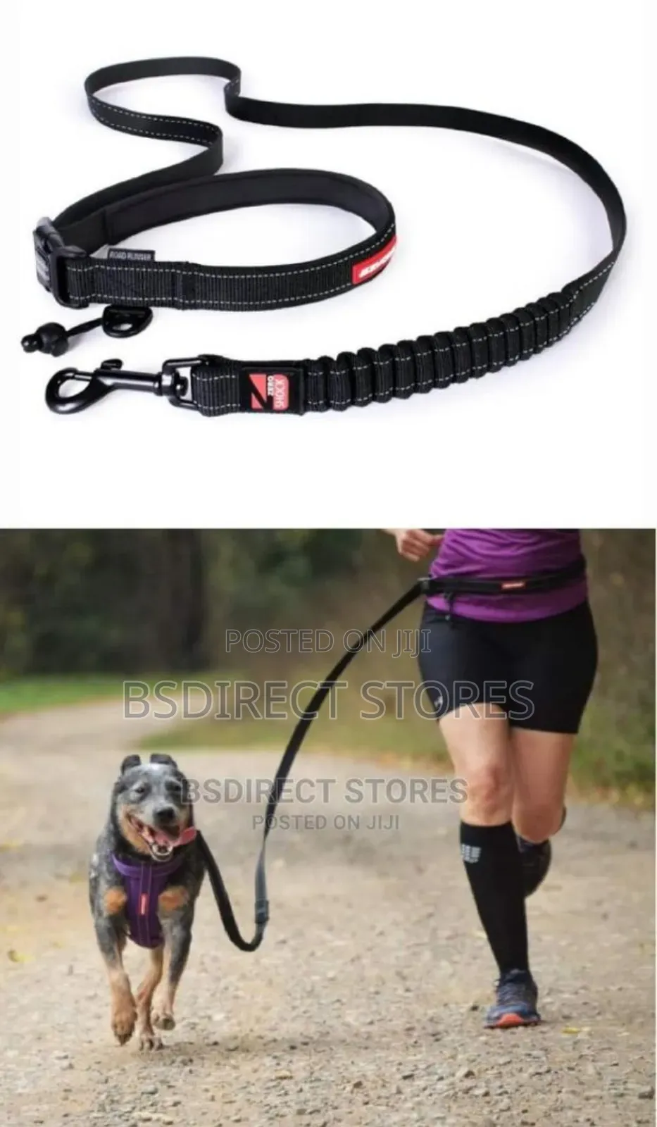 Ezydog BLACK Road Runner Lengthy Zero Shock Dog Leash