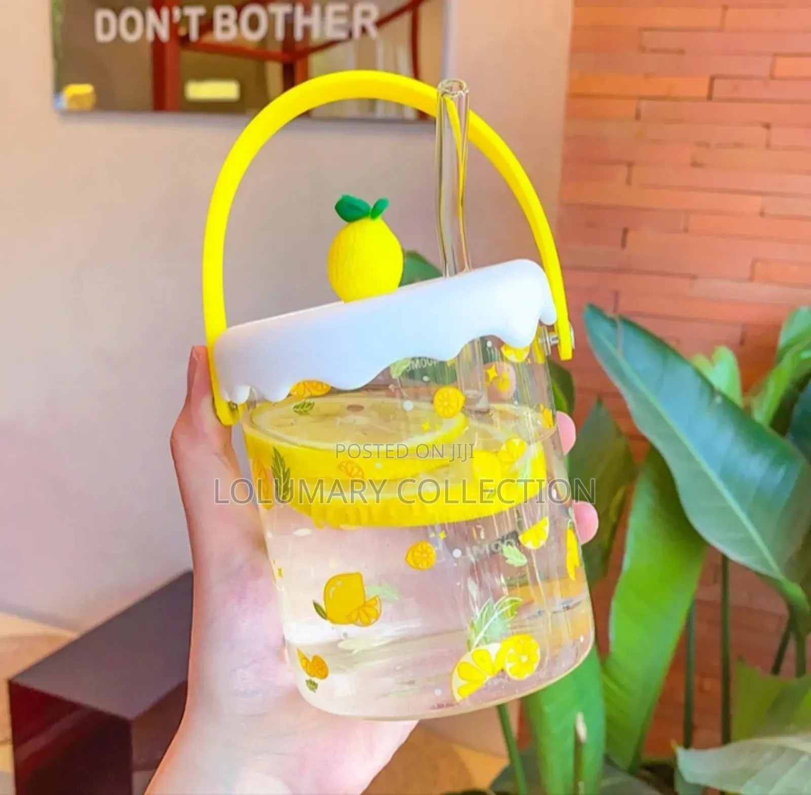 Fancy Glass Cup With Lid and Straw