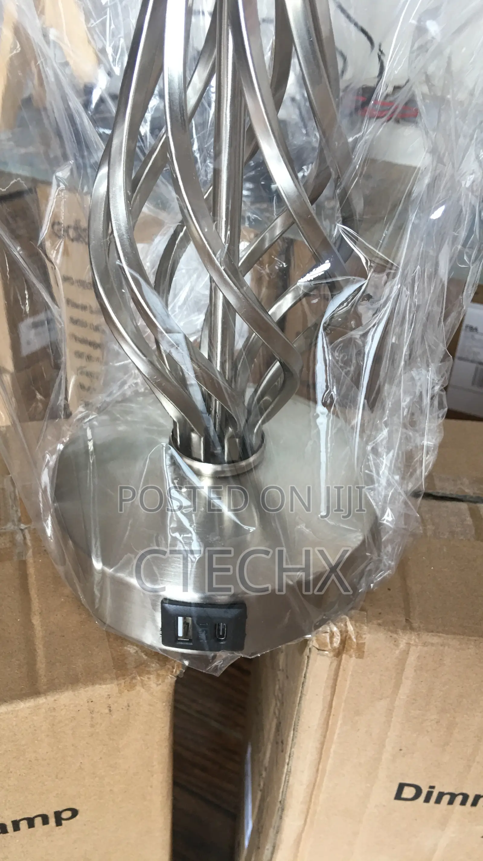 Spiral Cage Base Bedside Lamp. Touch Lamp With USB Charging