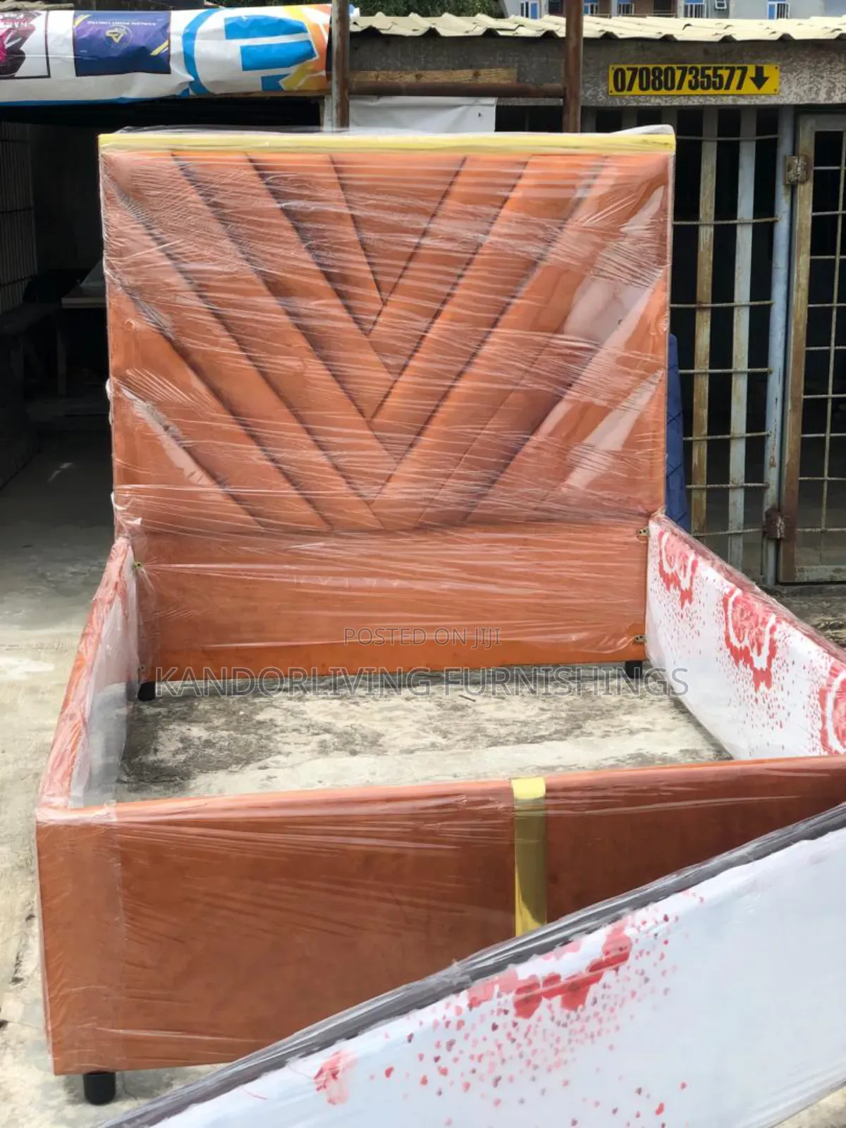 Padded Bed Frame With Gold Stripes