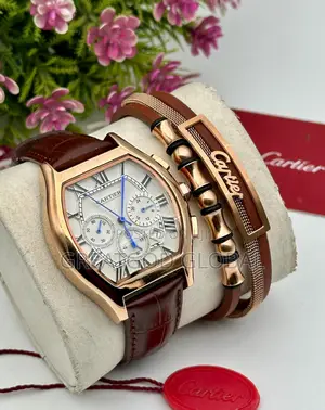 Photo - Quality Men Leather Bracelet Cartier Wristwatch