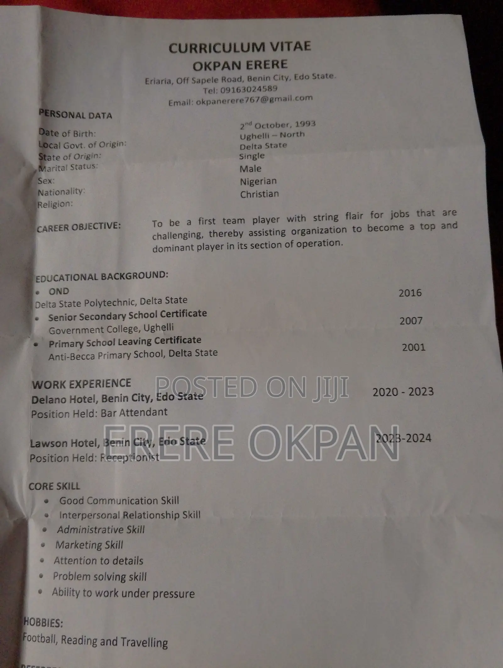 Bartender / Barman CV Available
