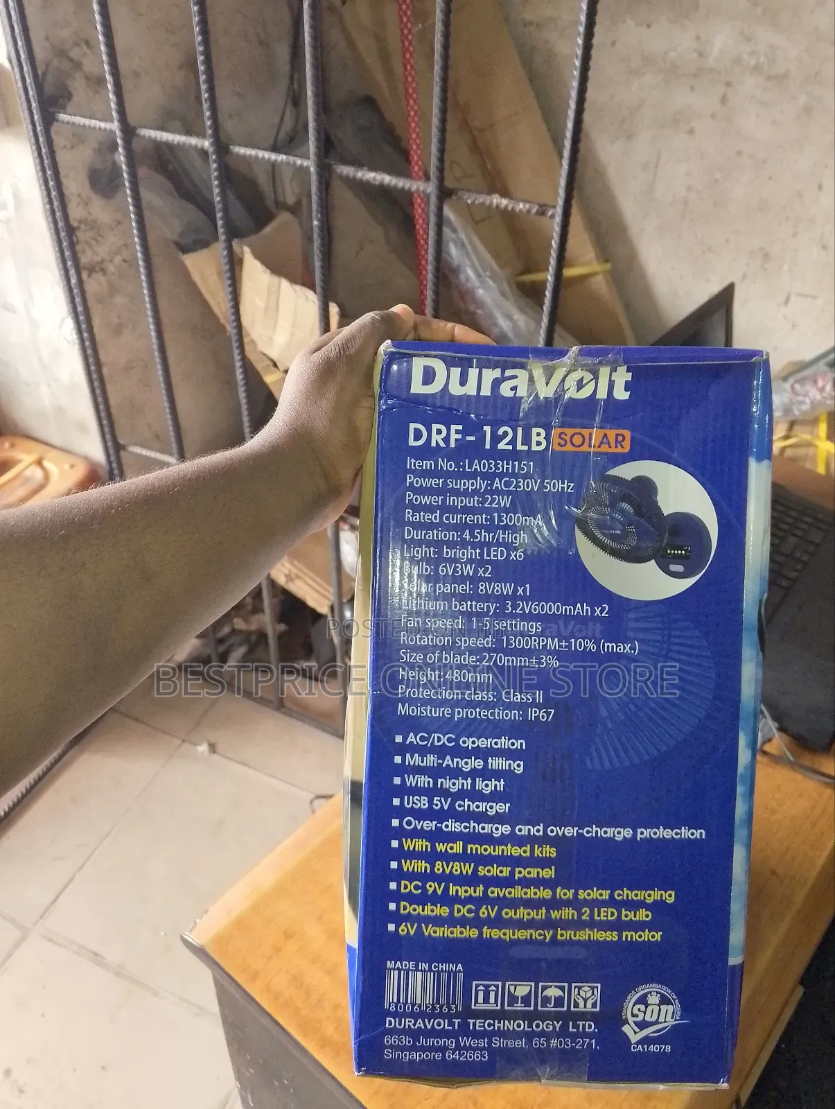 Duravolt 12" Table/Wall Rechargeable Fan DRF-12LB