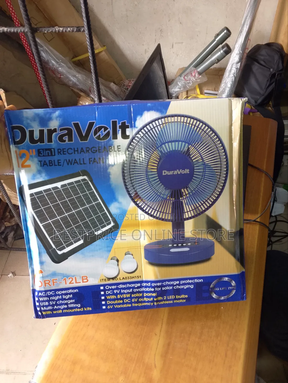 Duravolt 12" Table/Wall Rechargeable Fan DRF-12LB