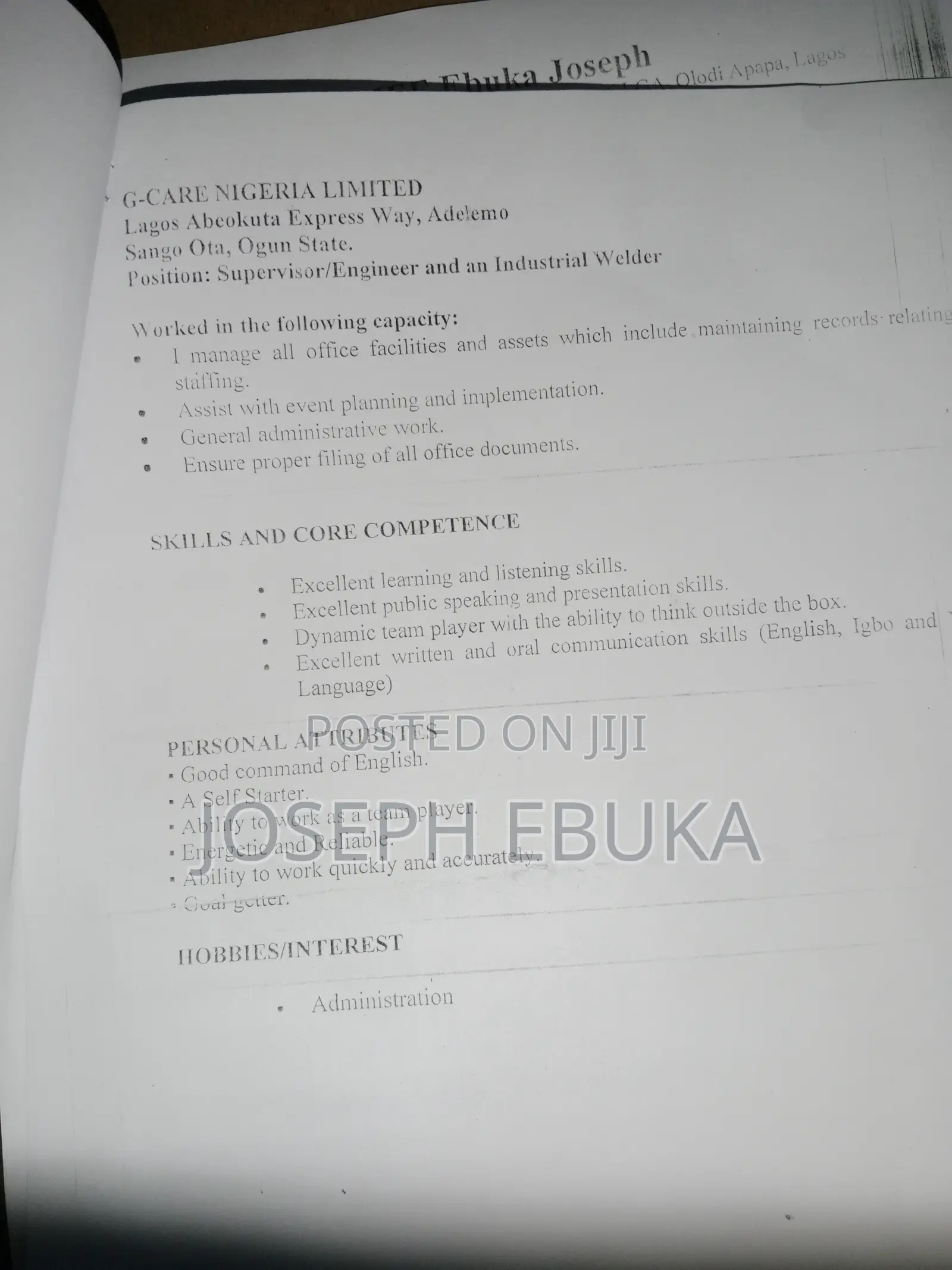Construction Skilled Trade CV