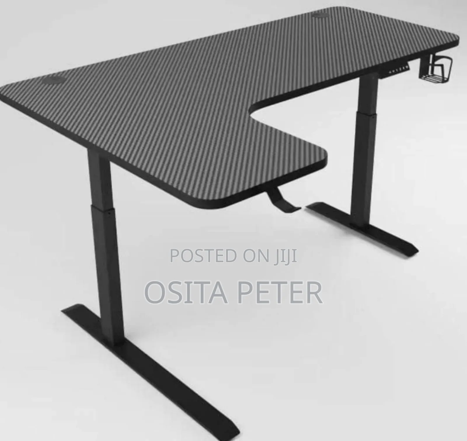 L Shape Adjustable Height Table Black 1.4 Meter