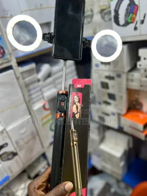 Selfie Tripod With Double Ring Light. Selfie Tripod Light.