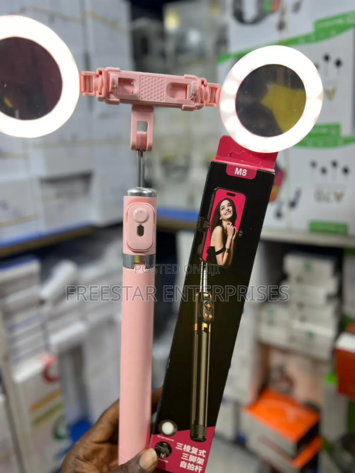 Selfie Tripod With Double Ring Light. Selfie Tripod Light.