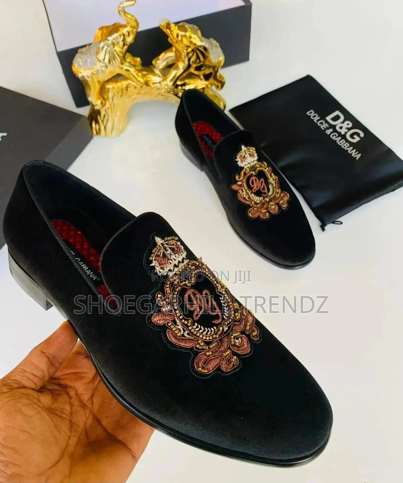 Suede Loafers Shoes- Black and Red