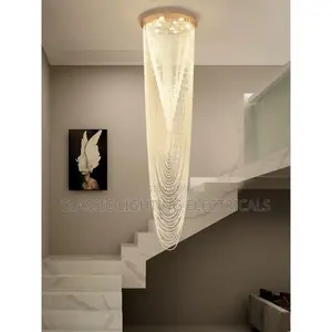 Crystal Long Ceiling Chandelier Spiral Staircase Light