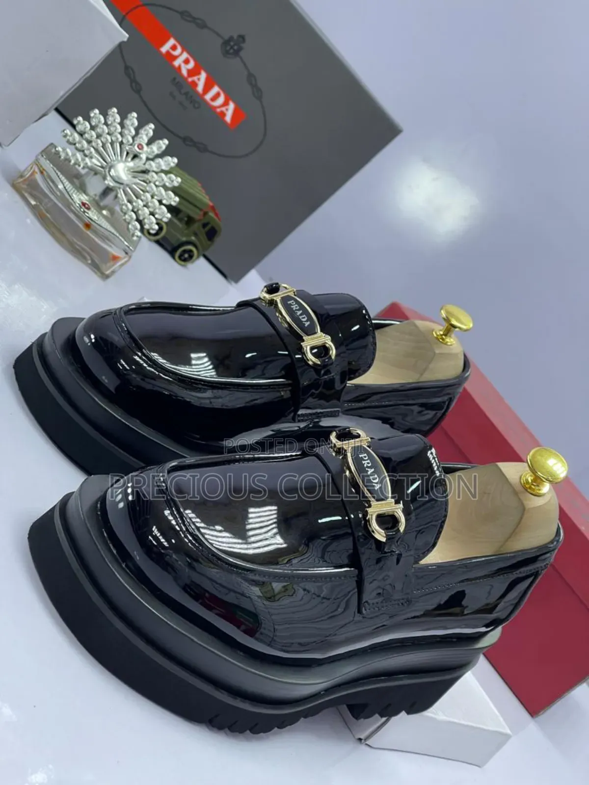 Men's PRADA Glossy Leather Double Sole Loafers