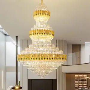 Large Foyer Gold Crystal Chandelier for Living Room Light