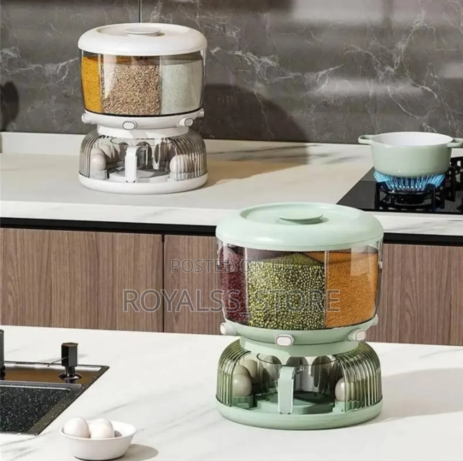 360 Rotating Cereal Grain Storage Food Dispenser Egg Rack