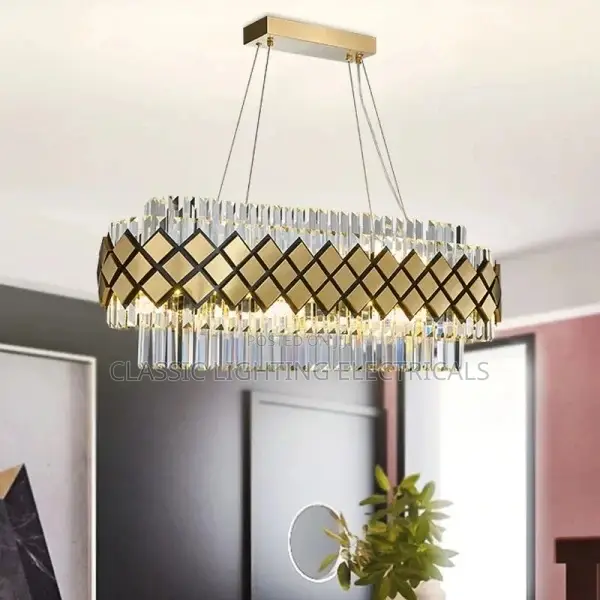Modern Crystal Gold Rectangle Chandelier Light