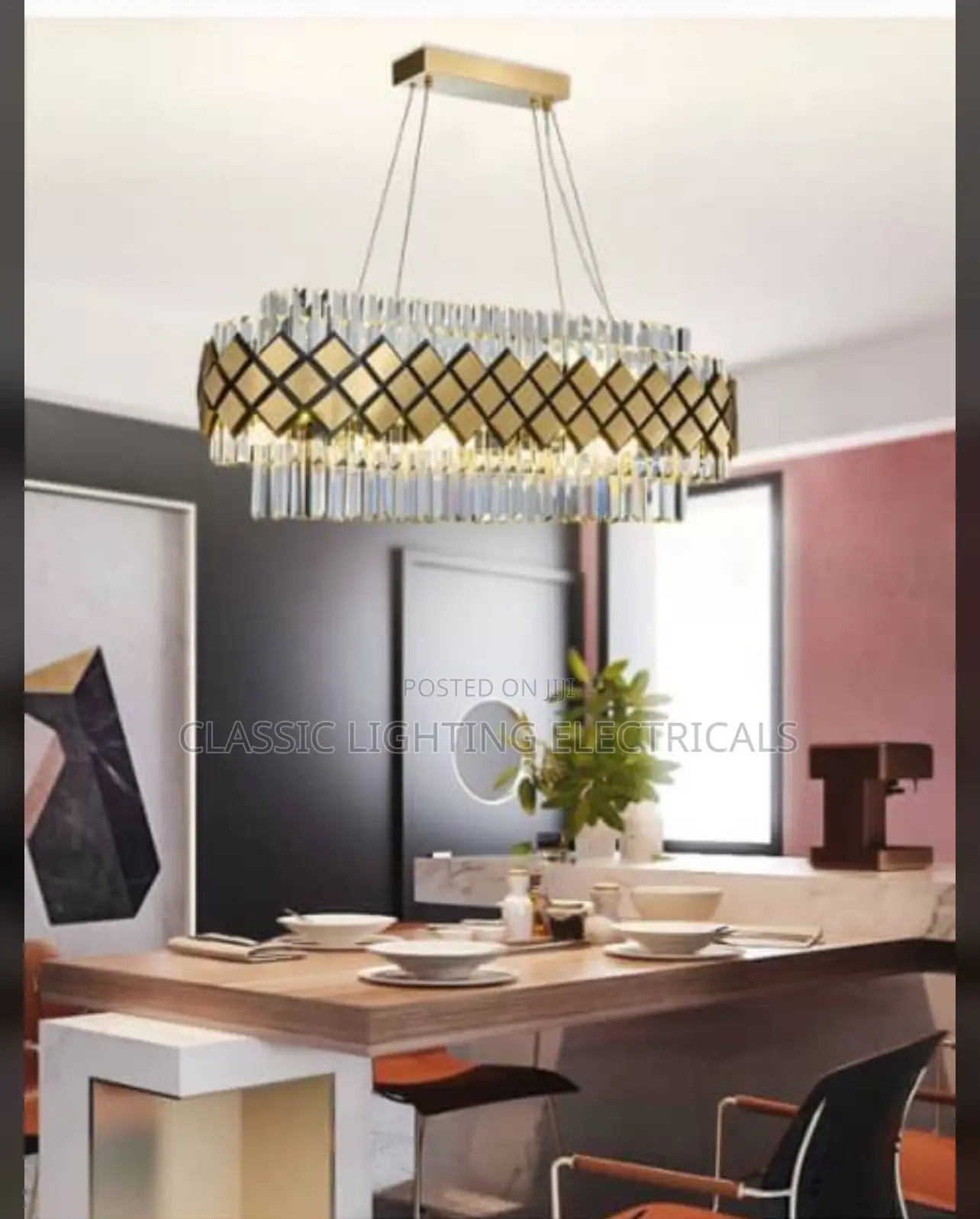 Modern Crystal Gold Rectangle Chandelier Light