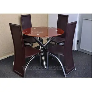Round Dining Table-Brown + 4 Chairs