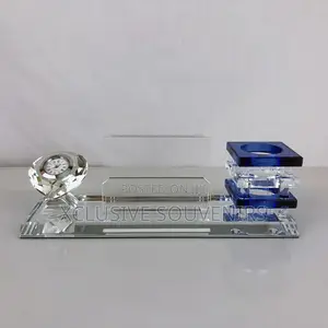 Glass Desktop Organizer With Clock