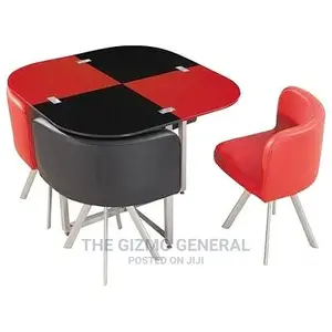 4 Seater Glass Dining Set - Red Black