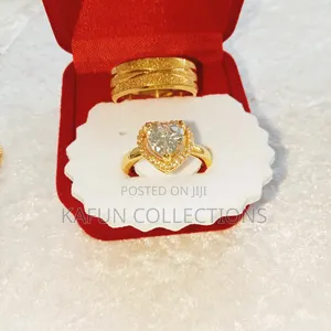 Non-Fading Gold Steel Engagement Ring Set