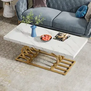 Veneered Marble Top Golden Metal Coffee Table