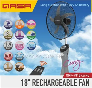 Qasa Curvy Rechargeable Standing Fan-Supports Solar Charge
