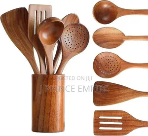 6 PCS Wooden Spoons, Utensils Cooking With Storage Jar