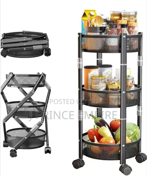 3 Tier Rolling Utility Cart With Wheels-Folding Storage