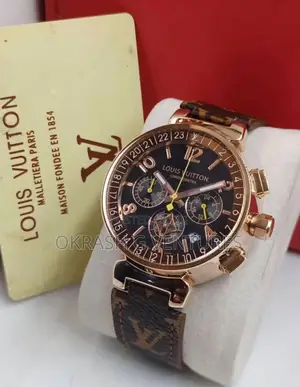 Louis Vuitton (LV) Chronograph Rose Gold Leather Strap Watch