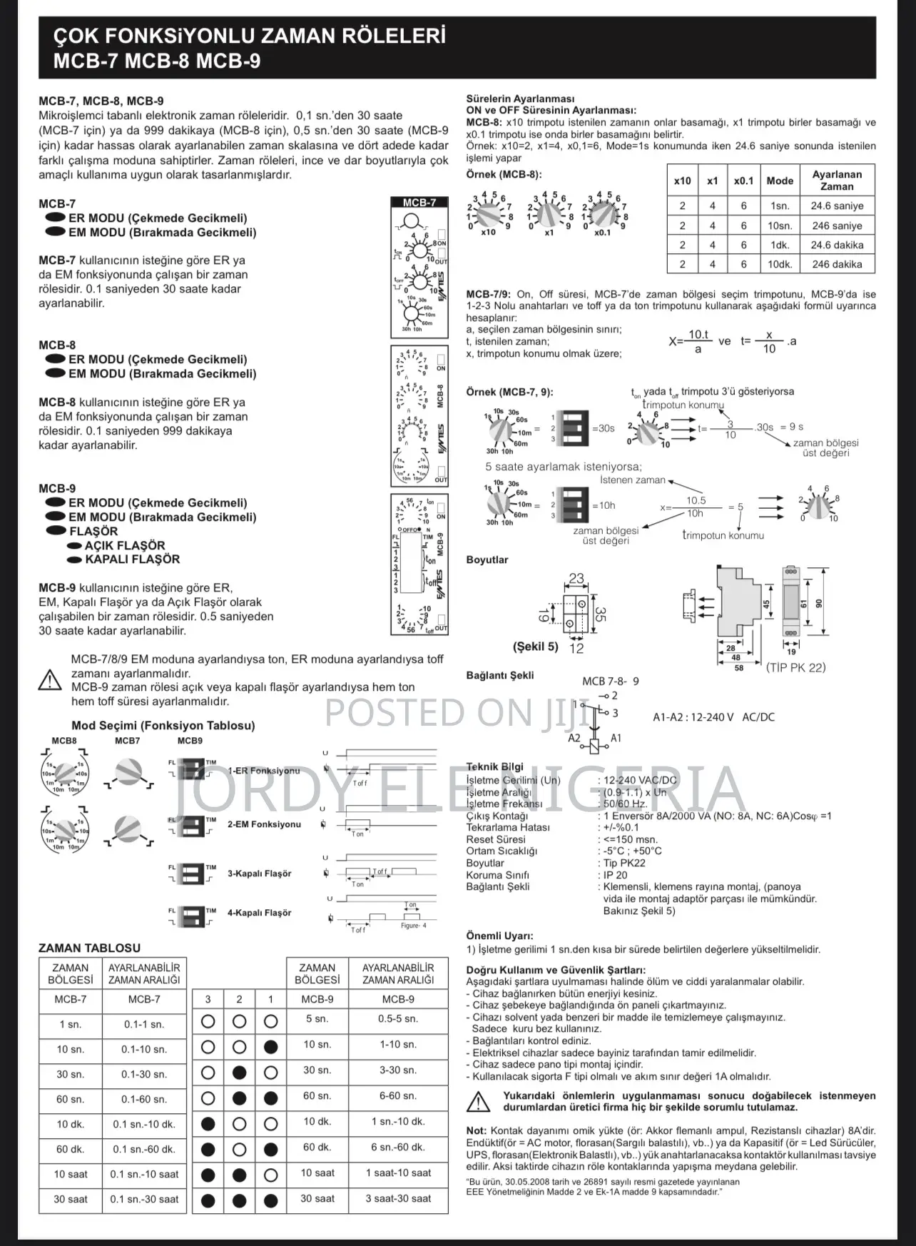Entes McB-9 Timer Original Made in Turkey.