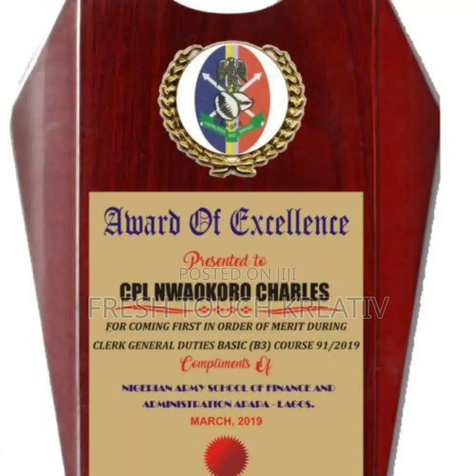 Award Plaque, Trophy and Certificate Award
