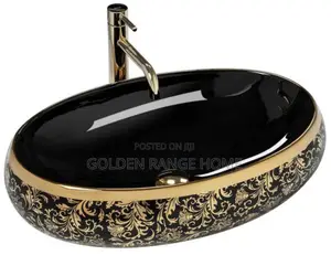 Flower Design Black Countertop Basin