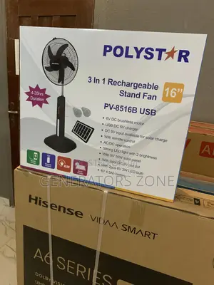 Polystar 16" Rechargeable Stand Fan 2 Led Bulb + Solar Panel