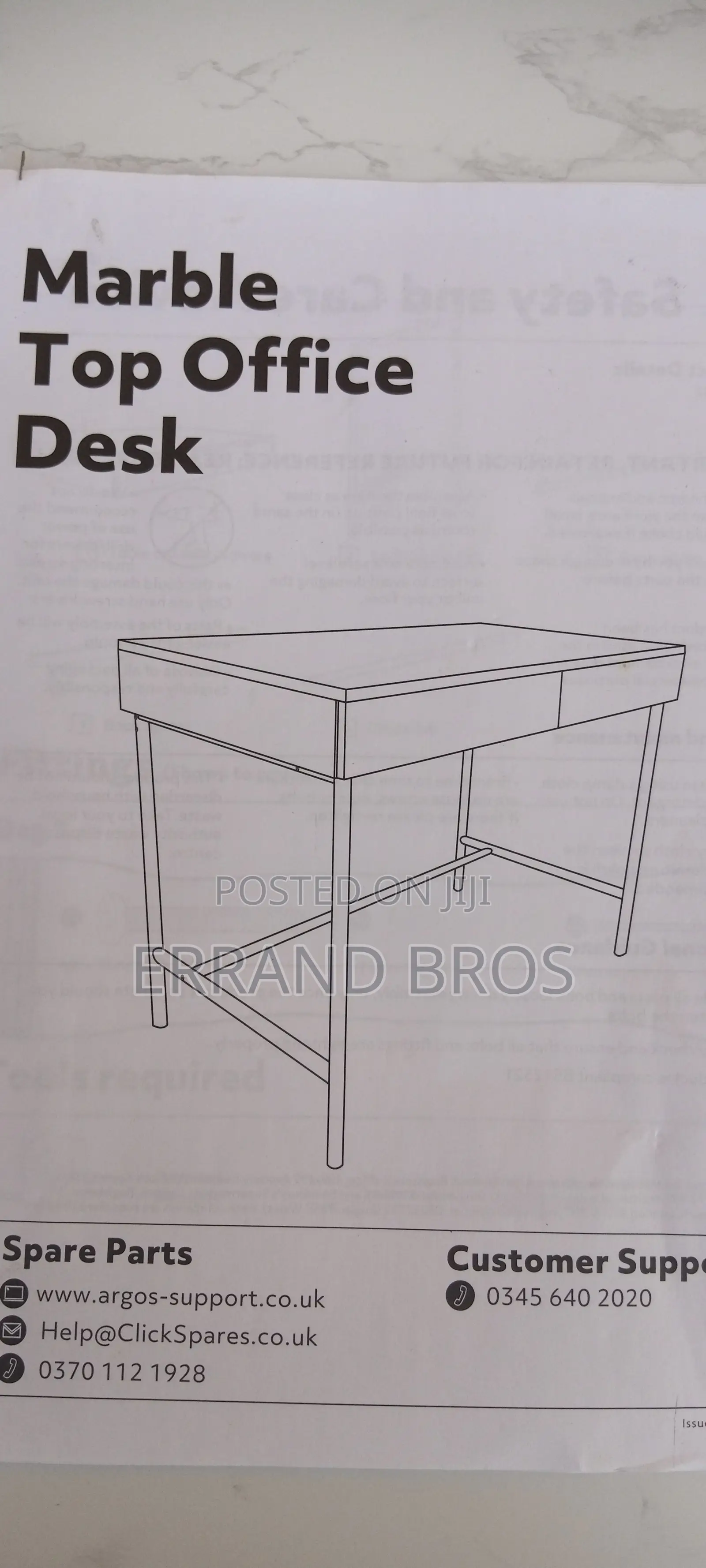 Marble Effect Office Desk With Drawers