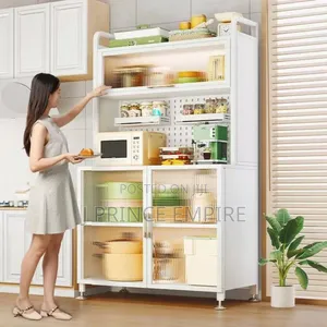 Kitchen Baker's Rack With Flip Door Cabinet/Microwave Stand