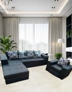 Set of L-Shape Sofa and Single Chair . Black. Aka90