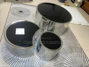 High Quality Stainless Glass Center Table With 2 Side Stool.