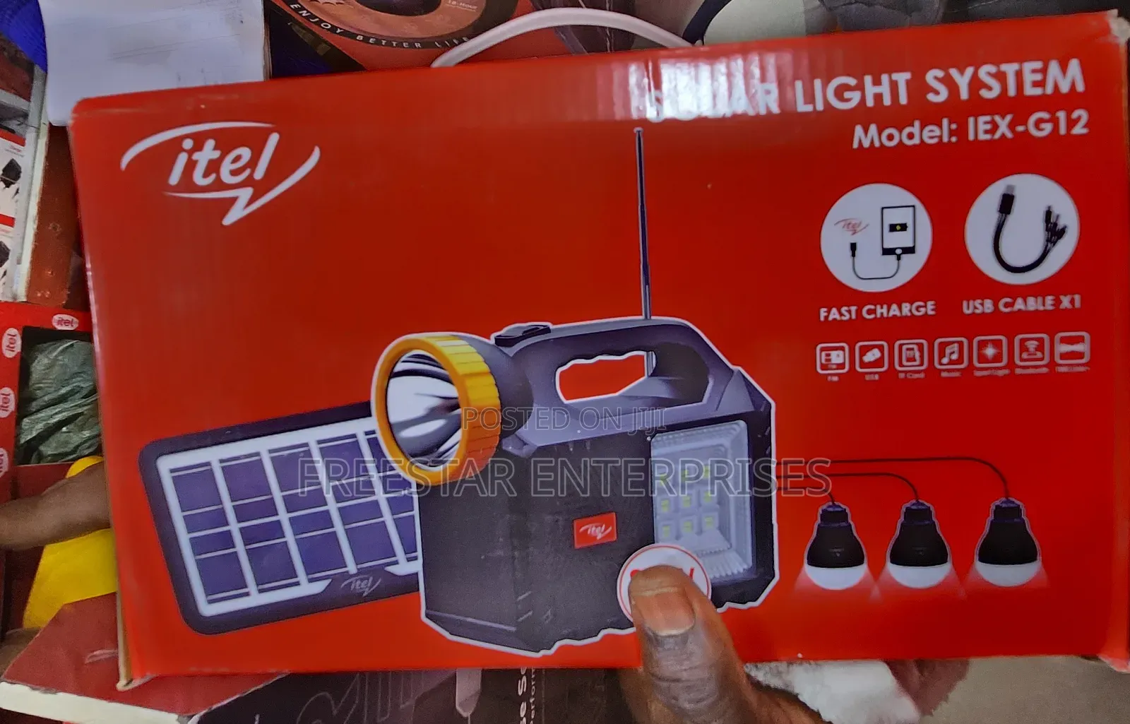 Itel Solar Light System, Bluetooth Speaker. Itel MP3 Player.