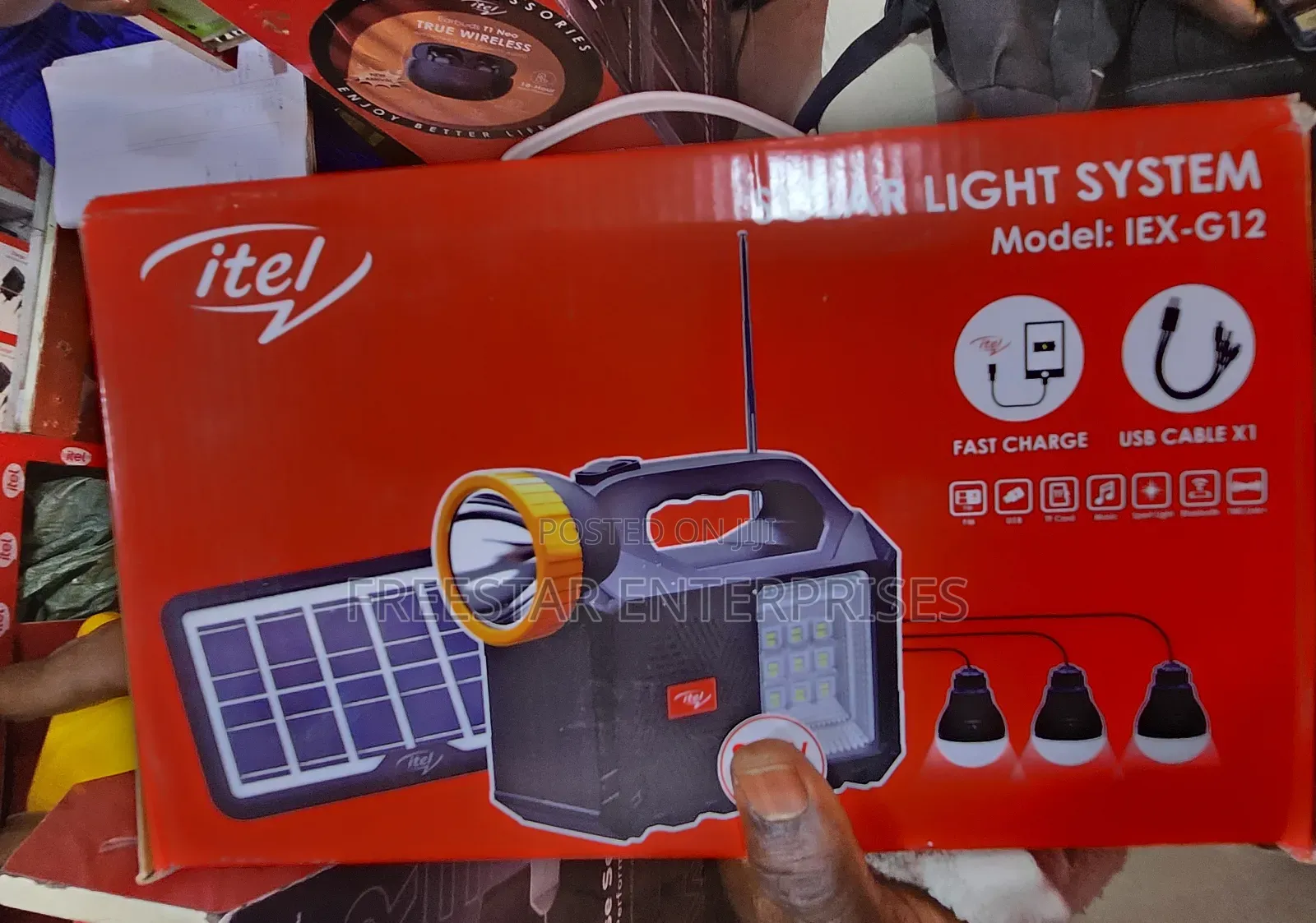 Itel Solar Light System, Bluetooth Speaker. Itel MP3 Player.