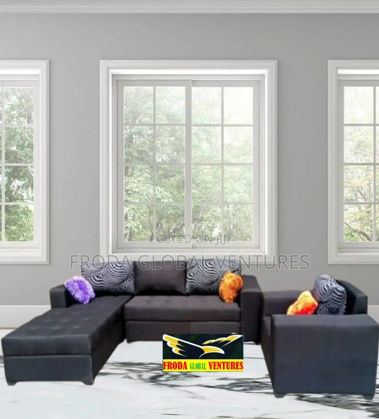 L-Shape Sofa and Single Chair With Pillows. Ads1