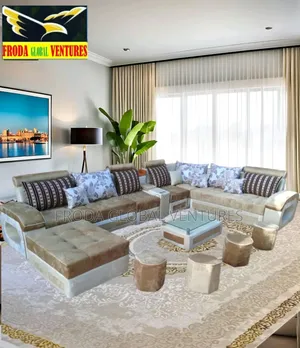 Standard Living Set. U-Shape Sofa, Pillows,Table and Stools