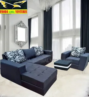 Living Room Couch. L-Shape Sofa and Single Chair With Table. Aso1