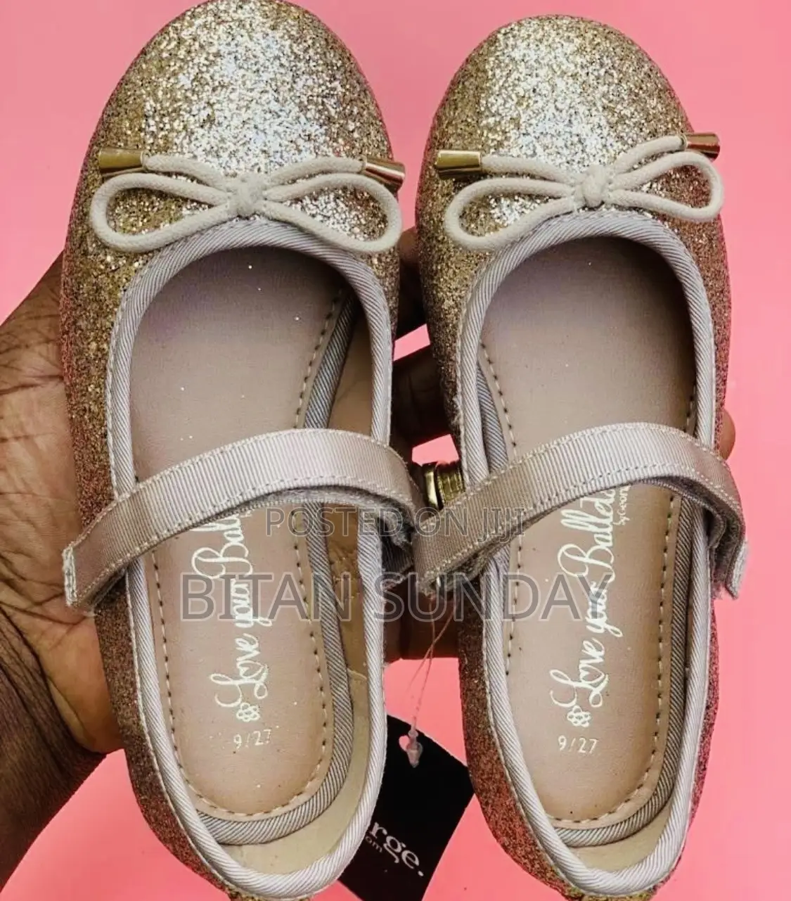 Girls Gold Glitter Ballet Shoes