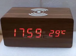 Wireless Charging Wooden Table Clock