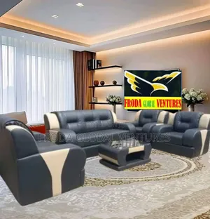 Set of 7 Seaters Leather Sofa With Table