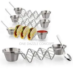 Stainless Steel Taco Holder With 2 Sauce Bowl