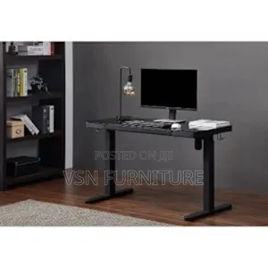 Glass Office Adjustable Desk With Charging Plug