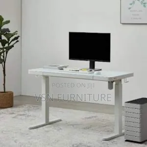 Glass Electric Adjustable Desk With Charging Plug and Drawer