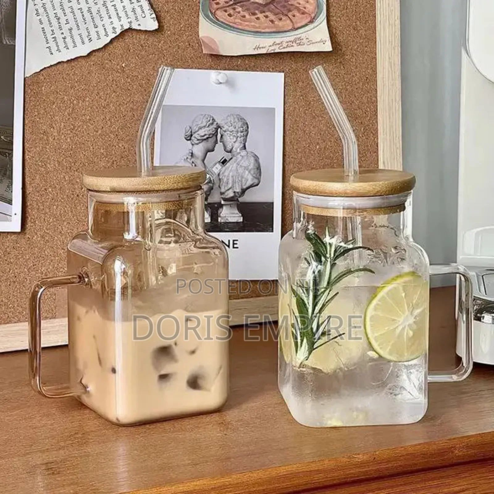 Qaulity Cute Glass Cup With Bamboo Lid and Straw.