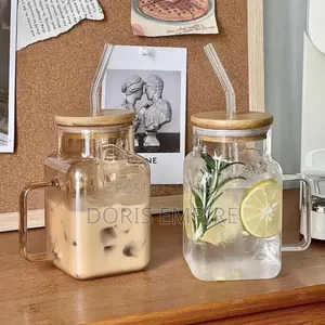 Qaulity Cute Glass Cup With Bamboo Lid and Straw.